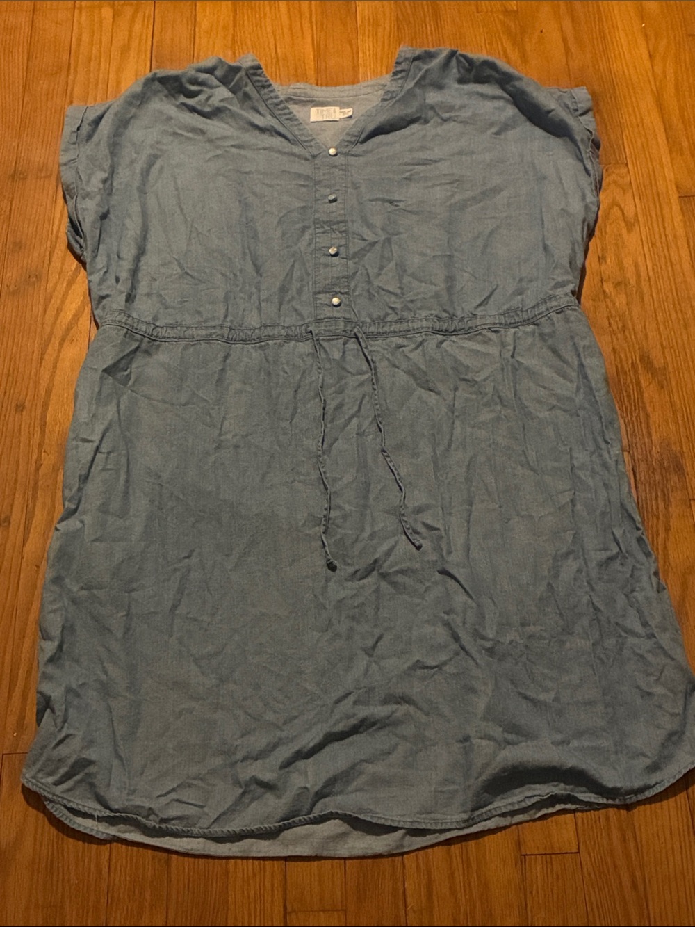 Time and Tru Chambray V-Neck Drawstring Midi Dress - Light Blue